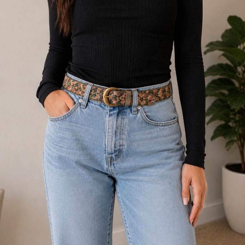 Multi colored floral print belt